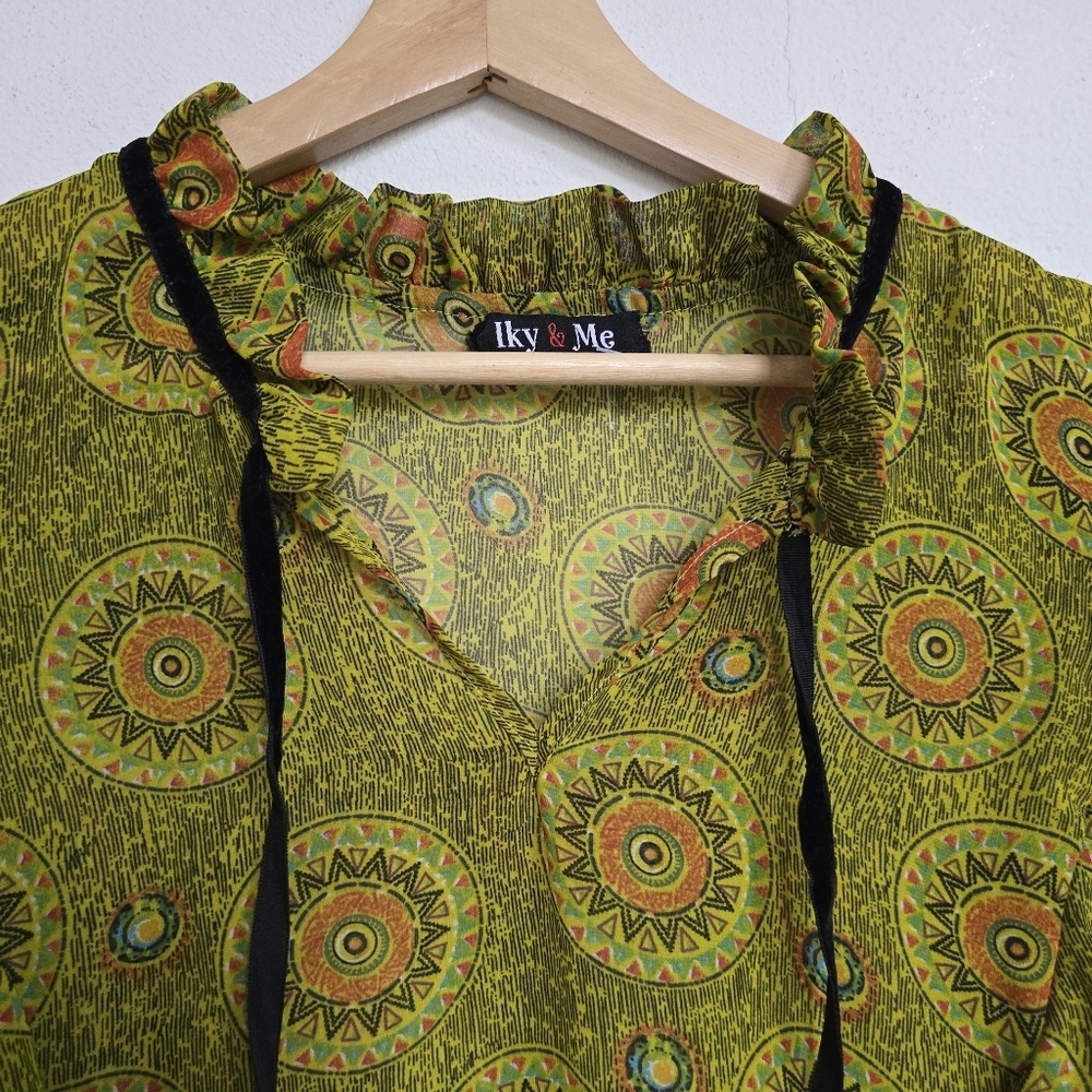 Olive Green Cold-Shoulder Ruffle Blouse - Picture 7 of 15